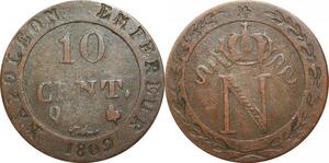 O9759 France Très Rare Faux 10 Centimes 1809 Q Perpignan Atelier date inversé