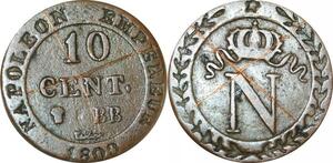 O9781 Rare France Faux 10 Centimes Napoléon I 1800 BB Strasbourg ->Make offer
