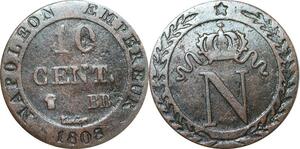 O9851 France Faux d'époque 10 Centimes Napoléon I 1808 BB Strasbourg