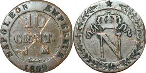 O9852 France Faux d'époque 10 Centimes Napoléon I 1809 M Toulouse