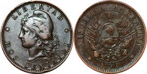 O9865 Argentina 2 Centavos Capped Liberty Head 1890 -> Make offer