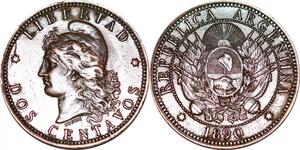 O9875 Argentina 2 Centavos Capped Liberty Head 1890 -> Make offer