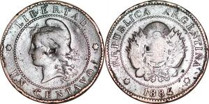 O9882 Argentina Un Centavo Capped Liberty Head 1884 -> Make offer