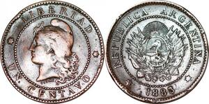 O9883 Argentina Un Centavo Capped Liberty Head 1883 -> Make offer
