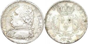 O9919 Rare 5 Francs Louis XVIII 1814 L Bayonne Argent Silver SUP53 55
