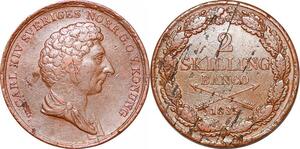 O9924 Sweden 2 Skilling Banco Carl XIV Carl Johan 1835 XF-> Make offer