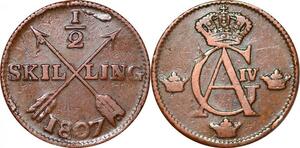 O9928 Sweden 1/2 Skilling Gustav IV Adolf Avesta mint 1807 -> Make offer