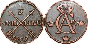 O9931 Sweden 1/2 Skilling Gustav IV Adolf Avesta mint 1807 -> Make offer