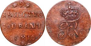 O9935 Scarce Norway under Denmark 2 Skilling Courant Frederik VI 1810 AU