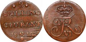 O9938 Norway under Denmark 2 Skilling Courant Frederik VI 1810 AU UNC