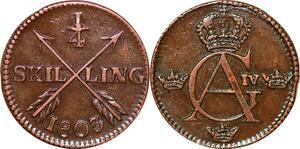 O9941 Sweden 1/4 Skilling Gustav IV Adolf Avesta mint 1803 AU -> Make offer