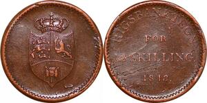 O9946 Scarce Denmark 12 Skilling Frederik VI Rigsbank Token 1813 UNC
