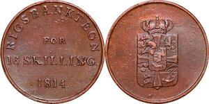 O9948 Scarce Denmark 16 Skilling Frederik VI Rigsbank Token 1814 AU / UNC