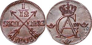 O9957 Sweden 1/12 Skilling Gustav IV Adolf Avesta Mint 1808 UNC BU