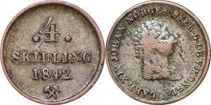 O9958 Norway 4 Skilling Carl XIV 1842 Silver -> Make offer