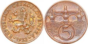 O9995 Czechoslovakia Czech Republic 5 Haléřů 1923 AU -> Make offer