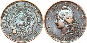 O9997 Argentina 2 Centavos Capped Liberty Head 1891 -> Make offer