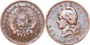 O9998 Argentina 2 Centavos Capped Liberty Head 1883 AU -> Make offer