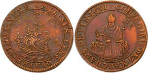 O4019 Rare R2 Jeton Louis XIV Corporations Confrairie Marchands Vins 1691 SPL