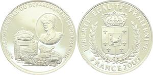 O4190 Medaille 65e Anniv Debarquement Normandie de Gaulle Argent BE Proof