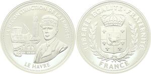 O4191 Medaille Reconstruction France Général de Gaulle Le Havre Argent BE Proof