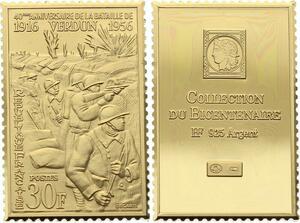 O4222 Timbre Monnaie 30 Francs 40e Bataille Verdun 1916 Vermeil Proof BE