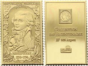 O4227 Timbre Monnaie 15 Francs Robespierre 1758-1794 Vermeil Proof BE