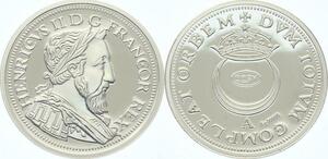 O4253 Medaille Henri II grand écu Double Teston Croissant Argent 999% BE Proof
