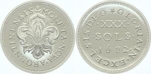 O4263 Medaille 30 Sols Louis XIV 1682 Argent 999% BE Proof ->M offre