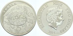 O4315 Niue 5 Dollars Turtle 2015 1 Oz 999% Silver Proof ->Make offer