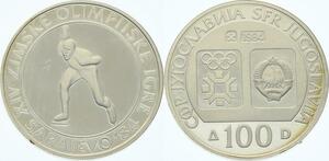 O4334 Yugoslavia 100 Dinara D Sarajevo Olympics 1984 Lepenski MS Silver Proof