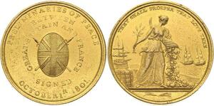 O4397 Scarce Medal Great Britain Preliminaries Peace Treaty Amiens 1801 UNC