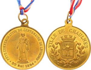 O4451 Medaille Fête Commémorative Centenaire Lhomond Chaulnes 1894->Make offer