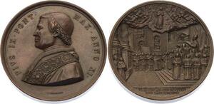 O4535 Scarce Medaglia Pio IX Giovanni Mastai Ferretti Bianchi 1854 Throne SUP