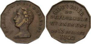 O4566 Medaille Ferdinand Philippe duc Orléans Souvenir Déplorable Eve. 1842 >FO