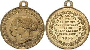 O4570 Medaille Second Empire Séjour Victoria Prince Albert Paris 1855 SUP