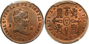 O4630 Rare Spain Finest 2 Maravedis Isabel II 1841 PCGS MS64 