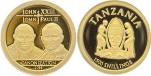 O4979 Tanzania 1500 Shillings Pope John XXIII John Paul II 2014 Or BE PF Proof