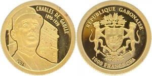 O4982 Gabon 1000 Francs CFA General de Gaulle 2013 Or Gold 999% BE PF Proof