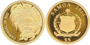 O4997 Samoa 5 Dollars Carnaval Rio 2015 Or Gold 999% BE PF Proof ->Make offer