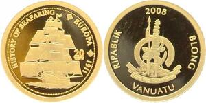 O5008 Vanuatu 20 Vatu 1911 History Seafaring 2008 Or Gold 999% BE PF Proof