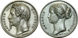O5078 Rare Medaille Napoléon III Eugenie Impératrice Caqué 50mm ->M offre