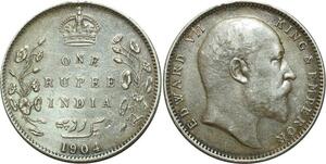 O5127 India British Rupee Edward VII 1904 B Bombay Silver ->Make offer