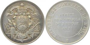 O5160 Rare Medaille Chambre Commerce Havre Arrétés Consuls an XI 1802 Argent