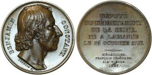 O5228 Rare Medaille Benjamin Constant Député Lausane 1827 Caunois Desnoyers SPL