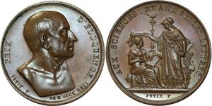 O5230 Rare Medaille Prix D'éloquence 1822 Sciences Belles Lettres Desnoyers SPL
