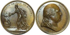 O5254 Rare Medaille Louis XVIII Exil Calais 1814 Andrieu Baron Desnoyers SPL