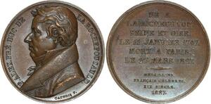 O5337 Rare Medaille duc de La Rochefoucauld Caunois 1823 Baron Desnoyers SPL