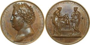 O5444 Rare Medaille Visite Prince Salerne Barre Monnaies 1825 Desnoyers SPL