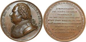 O5445 Rare Medaille Louis XVIII Chambre deputés Forêts Baron Desnoyers SPL